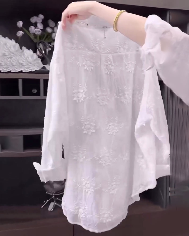 Angelica | Embroidered Solid Color Shirt with Dropped Shoulders