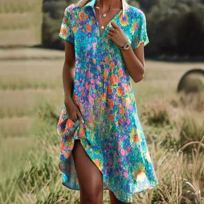 Addison | Stylish V-neck Buttoned Floral Dress