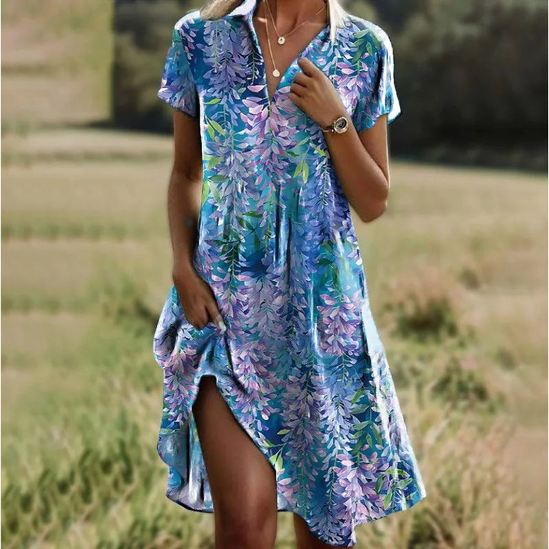 Addison | Stylish V-neck Buttoned Floral Dress