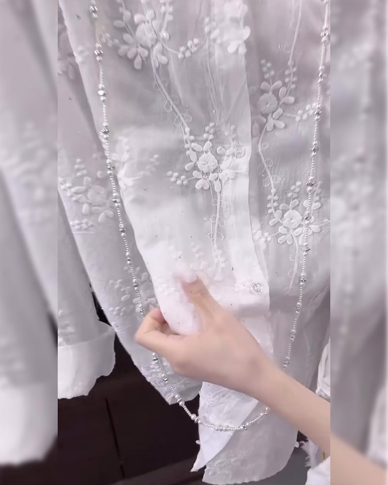 Angelica | Embroidered Solid Color Shirt with Dropped Shoulders