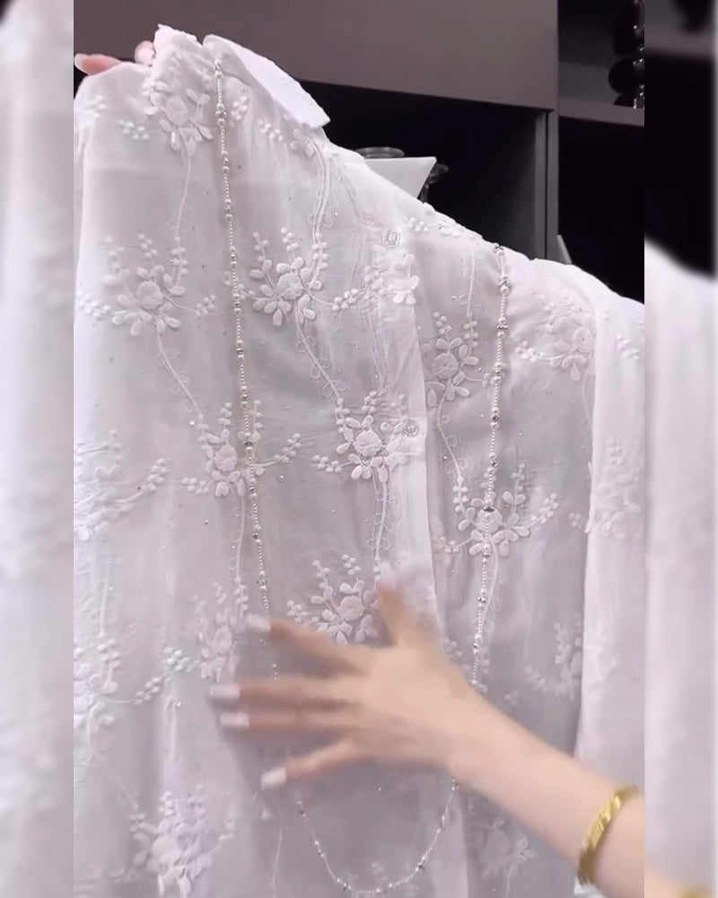 Angelica | Embroidered Solid Color Shirt with Dropped Shoulders