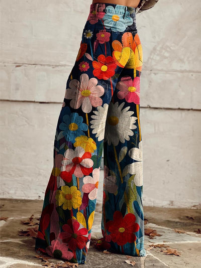 Ava | Comfortable Colorful Floral Print Wide Leg Pants