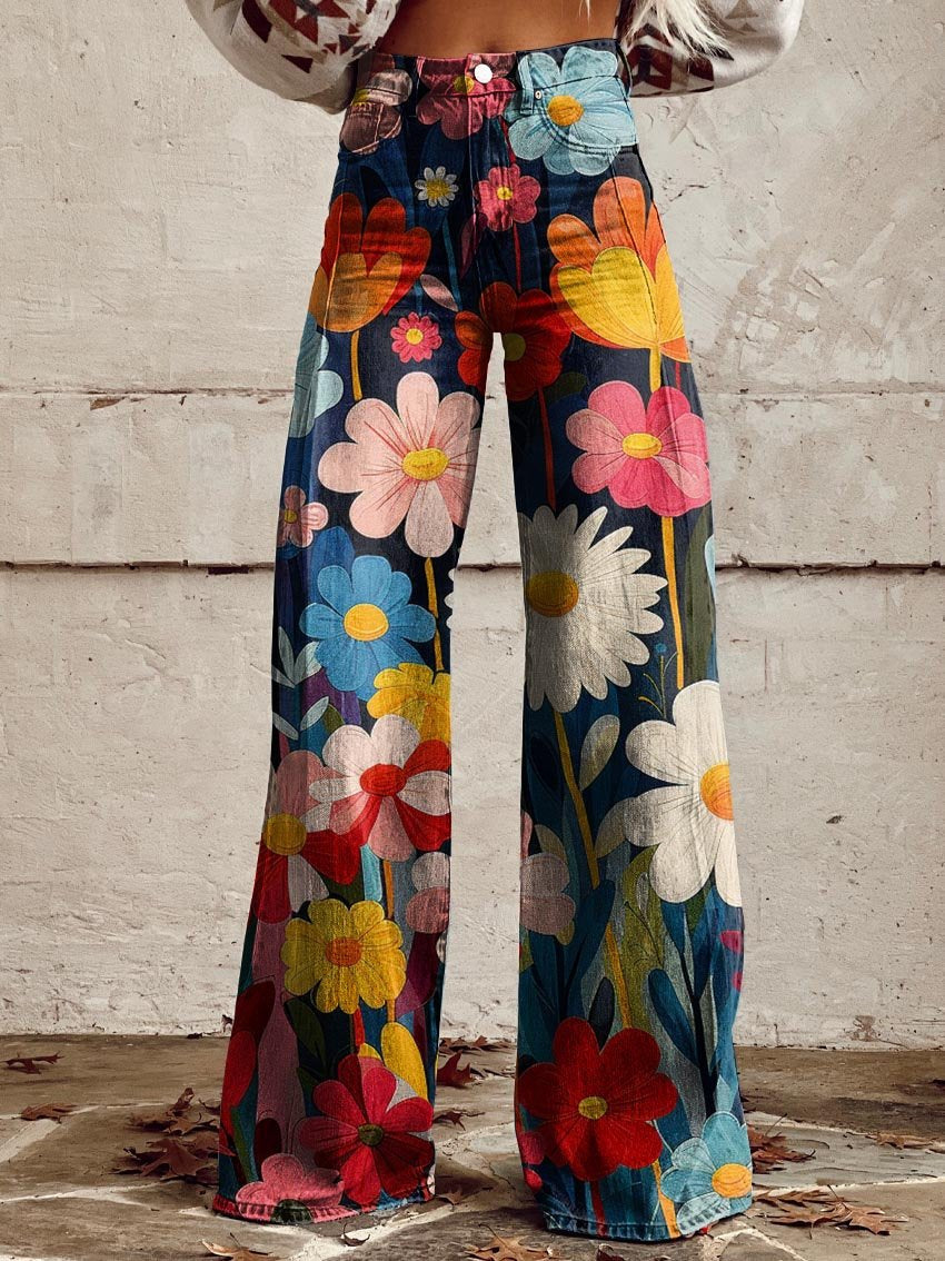 Ava | Comfortable Colorful Floral Print Wide Leg Pants