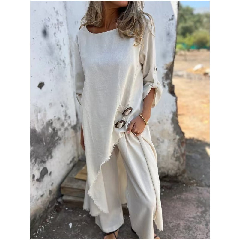Maria | New Cotton-Linen Dress + Pants - Comfortable Two-Piece Set